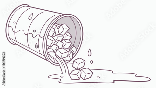 Melting Ice Cubes Spilling from Plastic Cup  