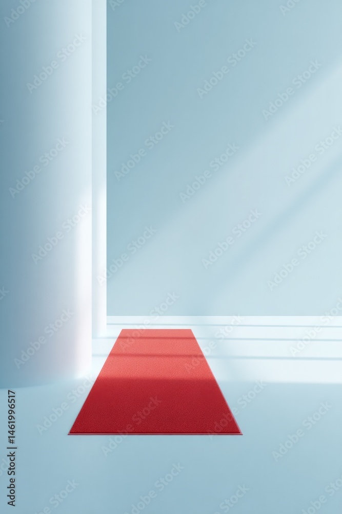 Obraz premium single red carpet laid on expansive white floor surrounded by open space