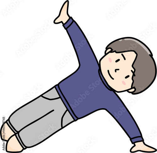 手を床についてバランスをとるスウェット姿の男の子のイラスト