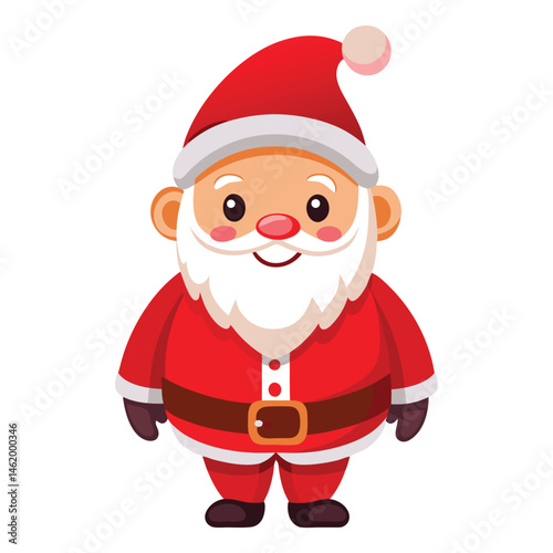 A cheerful, watercolor illustration of Santa Claus wearing his traditional red suit and hat on white  background