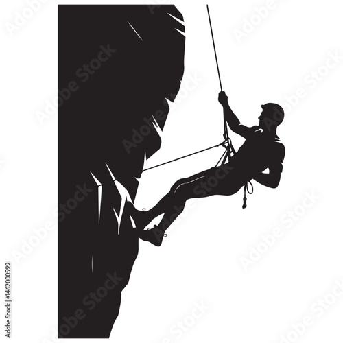 Rappelling man Vector Black silhouettes. with white background