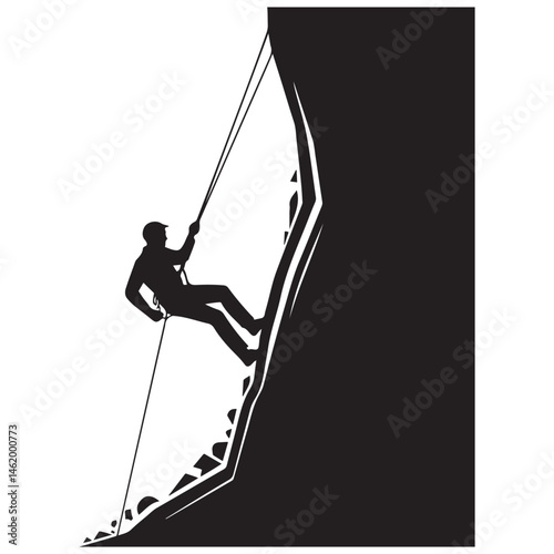Rappelling man Vector Black silhouettes. with white background