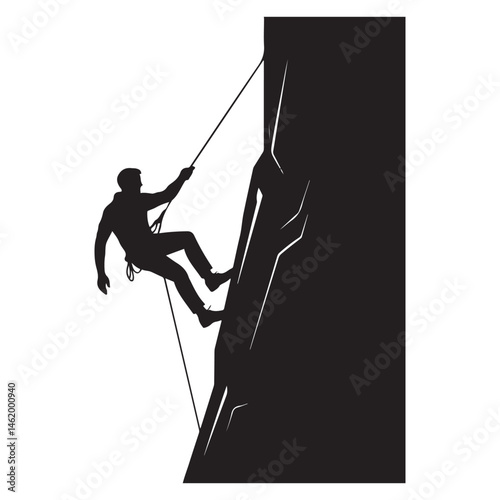 Rappelling man Vector Black silhouettes. with white background