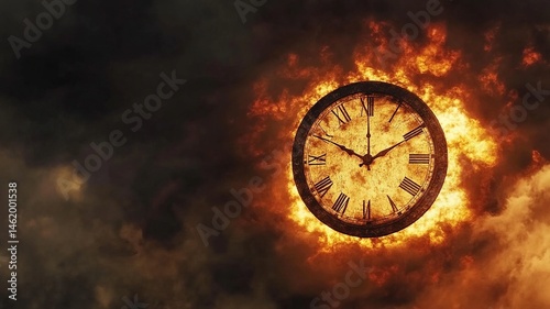 Wallpaper Mural A massive golden clock suspended in a stormy sky, illuminated by dramatic light, symbolizing urgency and the end times.

 Torontodigital.ca