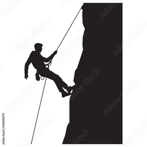 Rappelling man Vector Black silhouettes. with white background