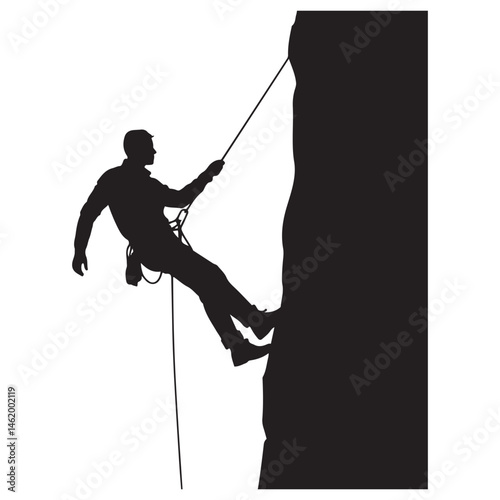 Rappelling man Vector Black silhouettes. with white background