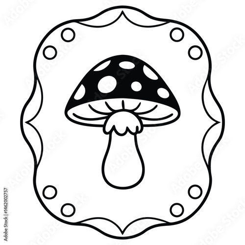 Mushroom vector Silhouette Line art illustration Mushroom within decorative frame