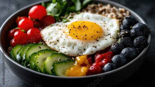 Colorful and Healthy Bowl with Fried Egg
