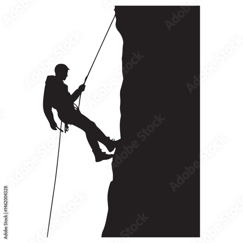 Rappelling man Vector Black silhouettes. with white background