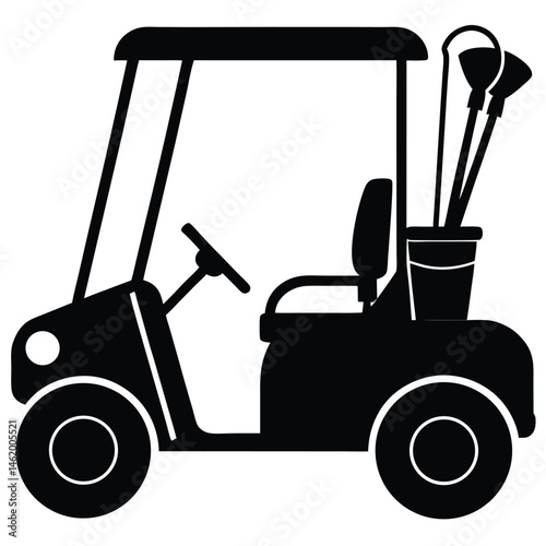 Golf Cart Silhouette  A Black and White Vector Illustration