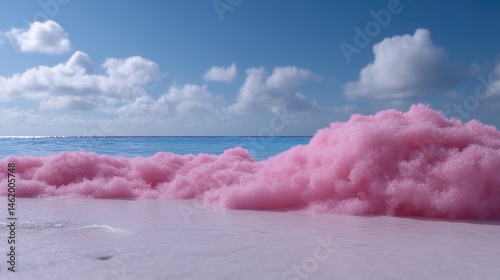 Pink cotton candy clouds on a beach