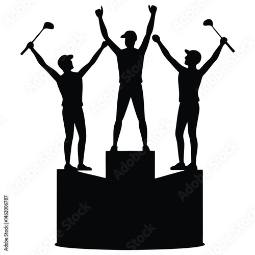 Celebrating Victory Golf Tournament Winners Podium Silhouette