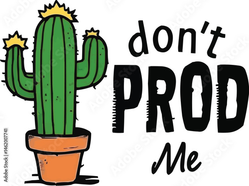 Playful and funny cactus illustration with quote. Generative AI.