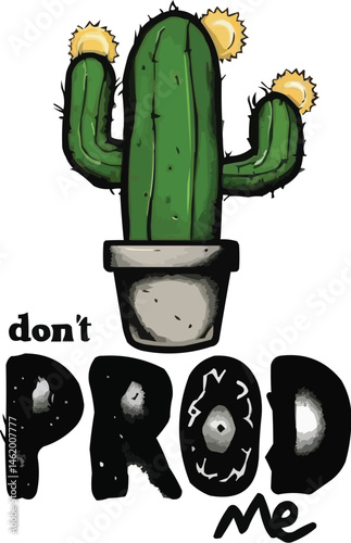 Playful and funny cactus illustration with quote. Generative AI.