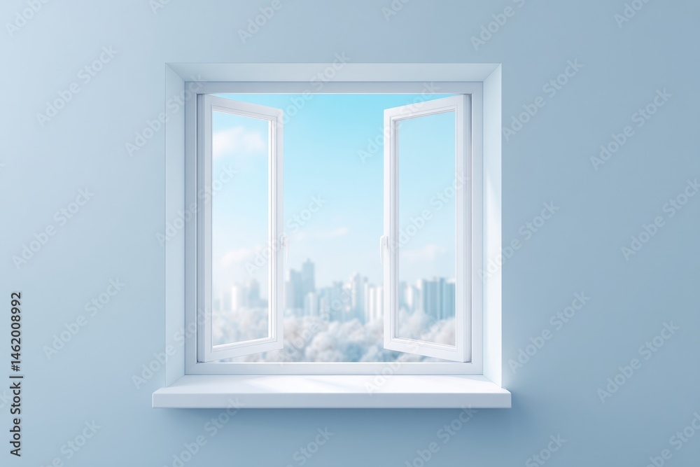 Obraz premium wide-open window against clean white background inviting exploration and minimalistic design