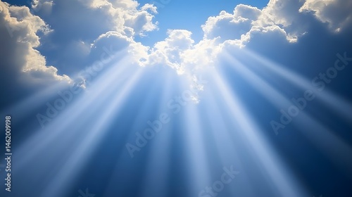 Heavenly Light Rays Shining Through Clouds Dramatic Sky Background