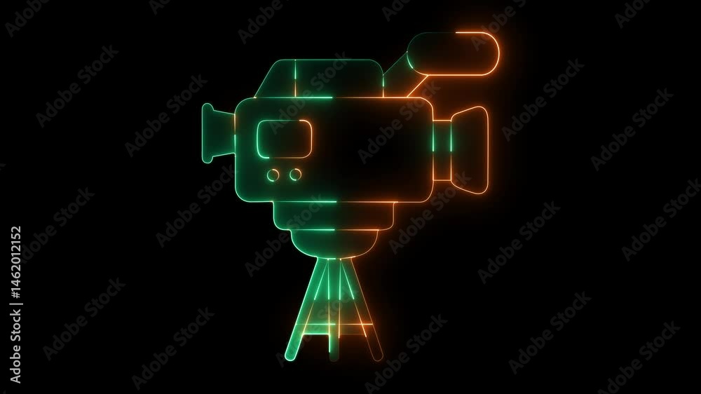 video camera icon animation with black background in glowing neon effect. video camera icon animation with black background in glowing neon effect.