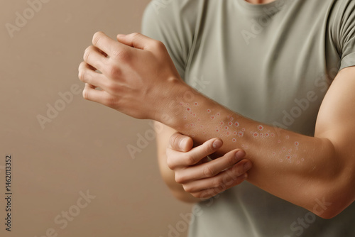 Skin Condition: Close-up of a person's arm showing symptoms of a skin condition. Body health concerns.