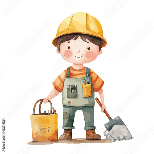 watercolor illustration of boy Geologist clipart isolated