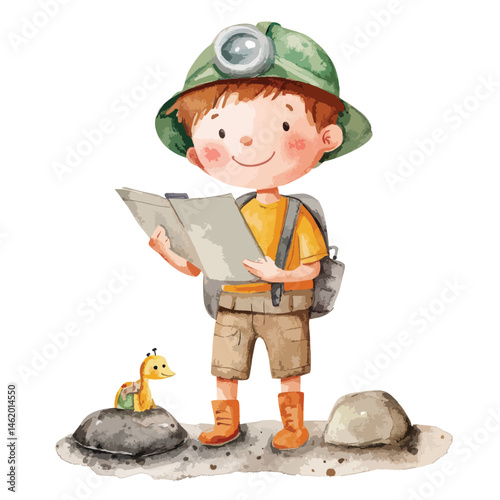 watercolor illustration of boy Geologist clipart isolated