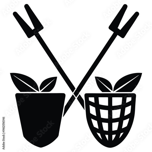 Crossed Pitchforks with Plants A Simple, Elegant Design