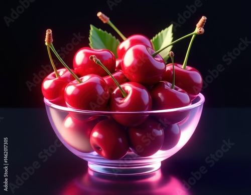 Obraz na płótnie Bowl of Fresh Cherries - Vibrant Red Fruit in Glass Bowl. w salonie