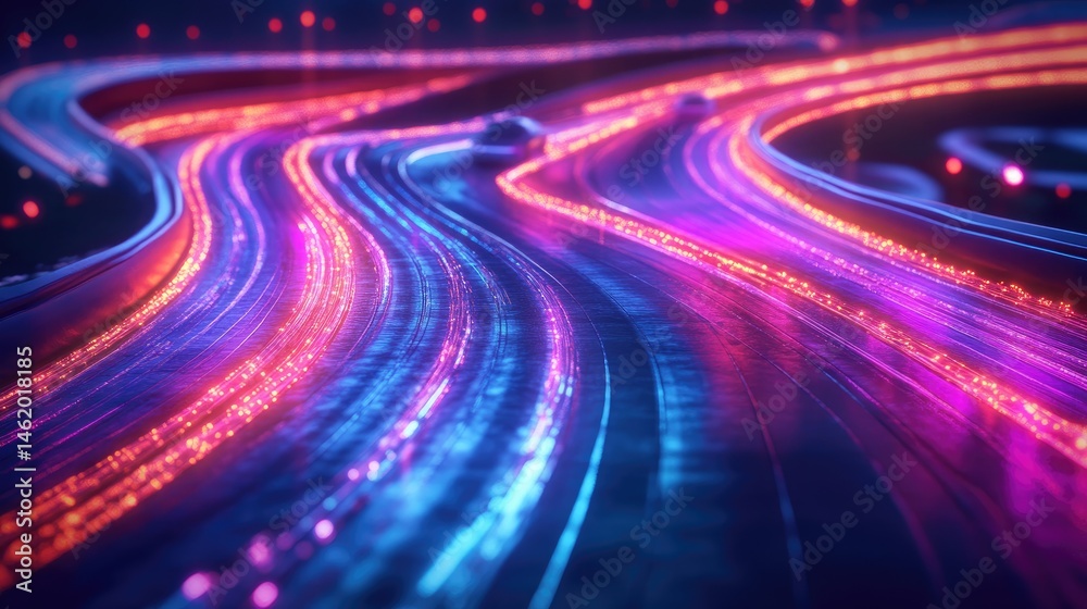 Abstract glowing lines forming a dynamic road at night. Abstract glowing lines forming a dynamic road at night.