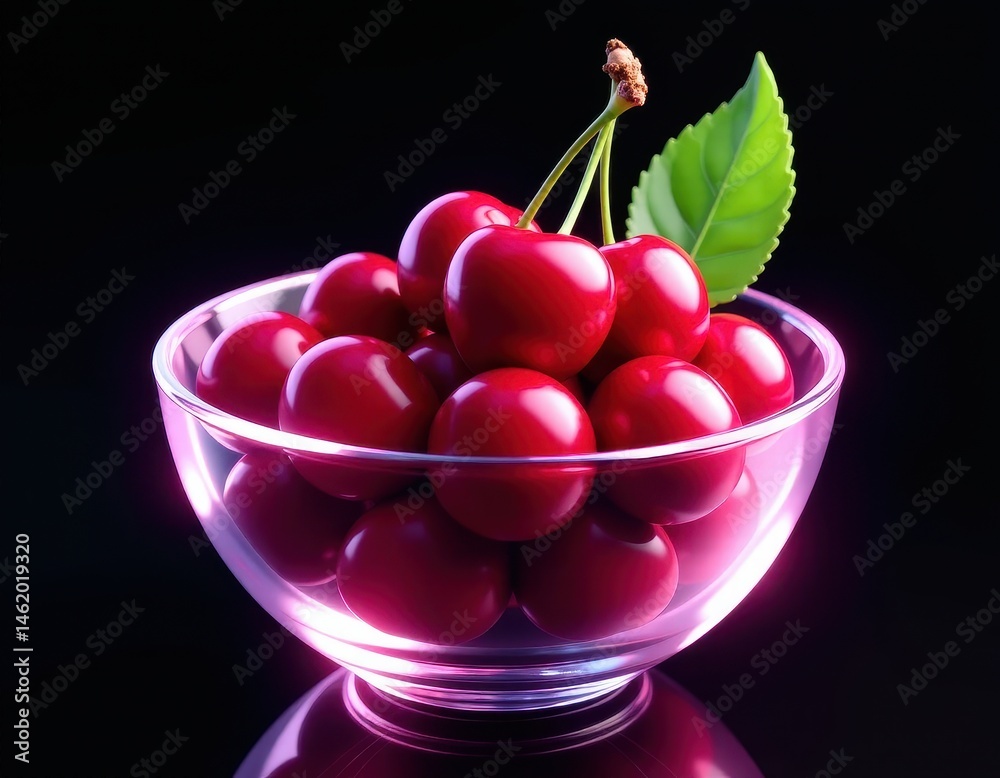 Fresh Cherries in a Glass Bowl - Vibrant Red Fruit Still Life