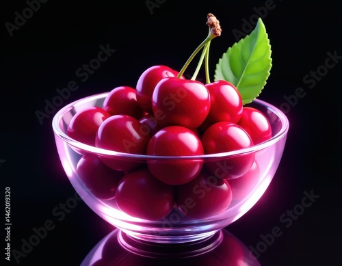 Obraz na płótnie Fresh Cherries in a Glass Bowl - Vibrant Red Fruit Still Life w salonie