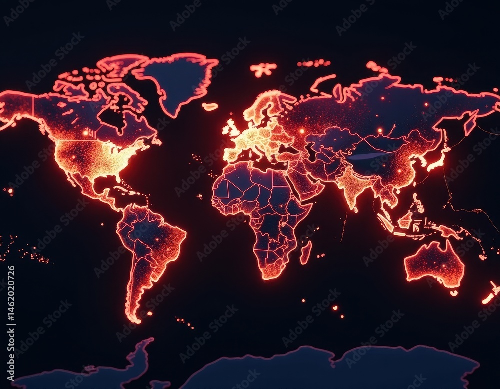 Glowing World Map Global Network, Connectivity, and Technology