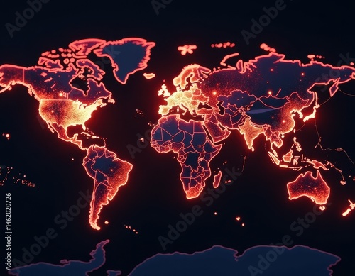 Obraz na płótnie Glowing World Map Global Network, Connectivity, and Technology w salonie