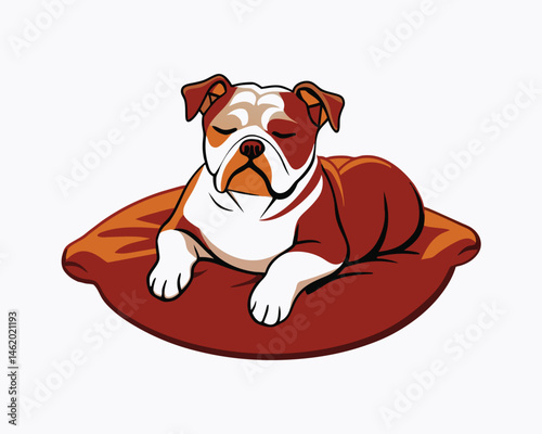 relaxing bulldog on a pillow