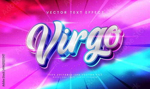 Editable Virgo sign in 3D style, vibrant colors, and a cosmic background.