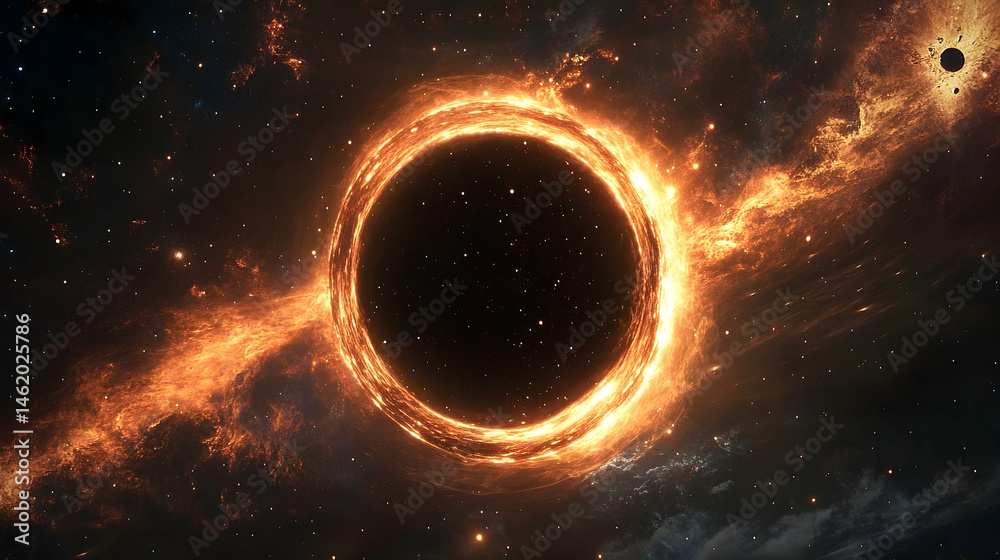 Naklejka premium A cosmic view of a fiery ringed black hole.