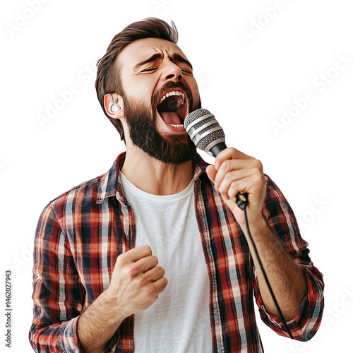 guy sings karaoke on transparent background