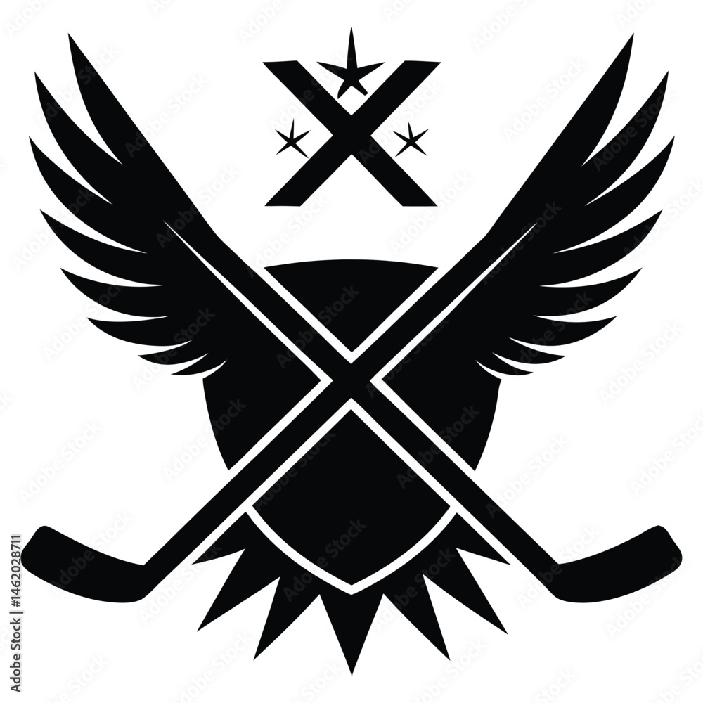 Fototapeta premium Hockey Team Emblem Wings, Sticks, and Shield Design