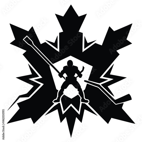 Ice Hockey Player Silhouette in Snowflake Design Vector Illustration