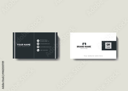  Clean professional business card template, visiting card, business card template, Professional Business Card Design with Blue and Black Accents.