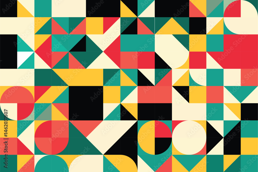 A vibrant geometric pattern with bold colors and shapes creates a dynamic and eye-catching abstract design. A vibrant geometric pattern with bold colors and shapes creates a dynamic and eye-catching abstract design.