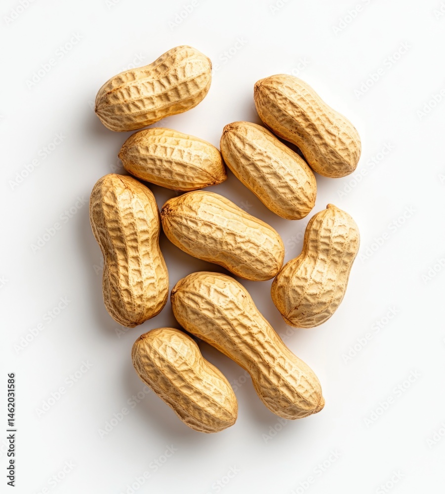 Group of unpeeled peanuts arranged on white background Group of unpeeled peanuts arranged on white background