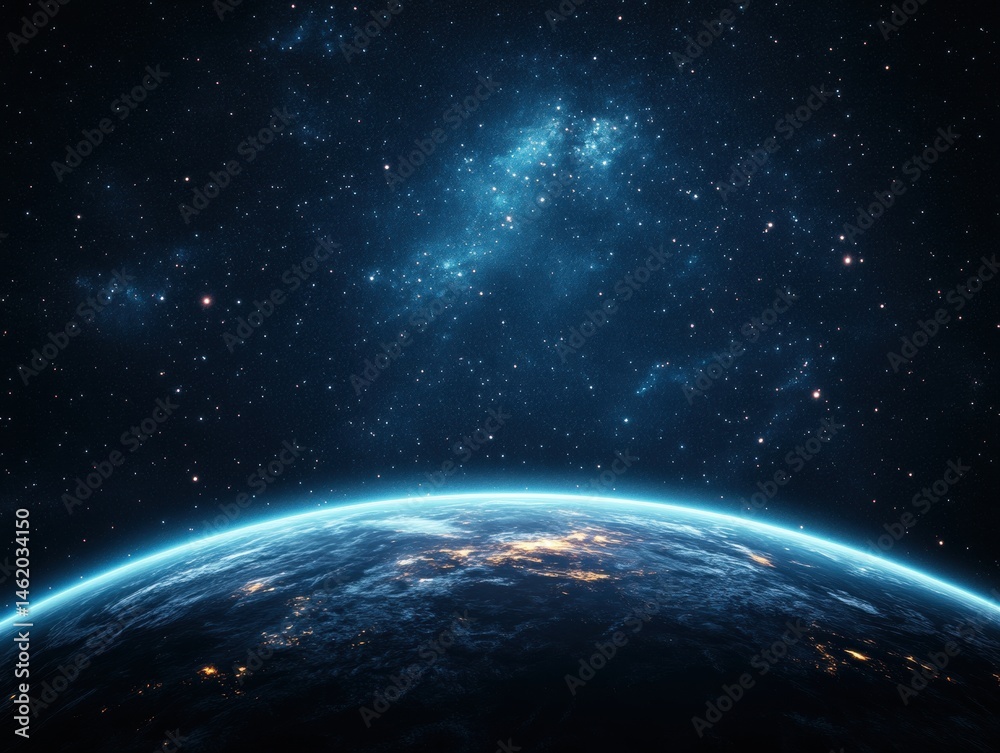 Obraz premium Earth rising in cosmos, glowing