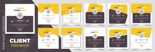 Customer feedback testimonial social media post web banner template Bundle. Customer feedback review or testimonial social media post design	