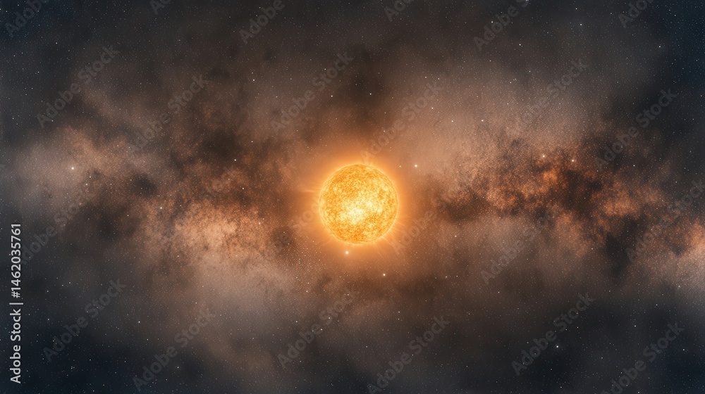 Fototapeta premium A Bright Star Shining in the Vastness of Space, Surrounded by the Beautiful Milky Way Galaxy