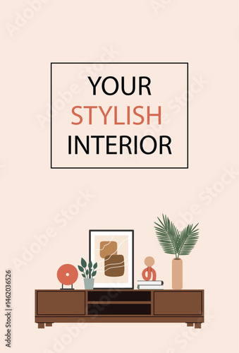 Banner interior design,home decor.A template with a space for the text.Flat vector illustration.