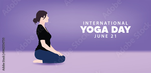 International Yoga day 21 June young girl doing yoga vector poster