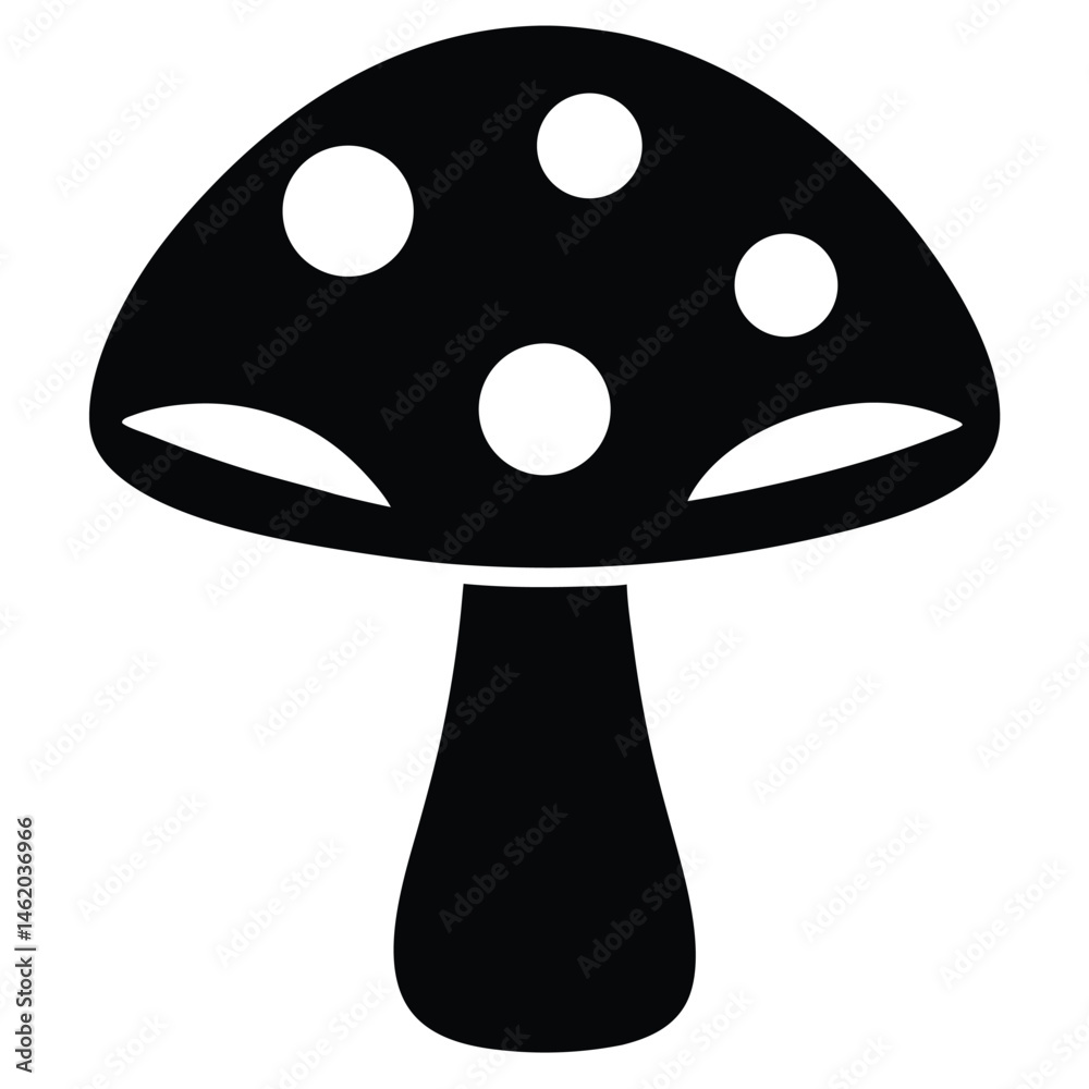 Simple Black and White Mushroom Illustration
