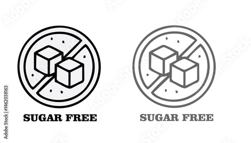 Sugar free icon. No added sugar label. Diabetic illustration, logo, symbol, sign, stamp, tag, emblem, mark or seal for product packaging isolated