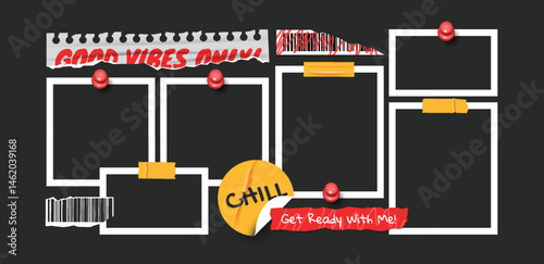 Frame photo template with scrapbook stickers y2k element for gen z and millenials