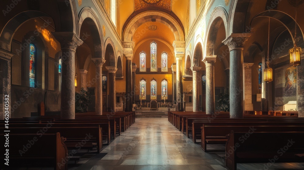 Fototapeta premium Serene Sanctuary: A Glimpse Inside a Tranquil Church
