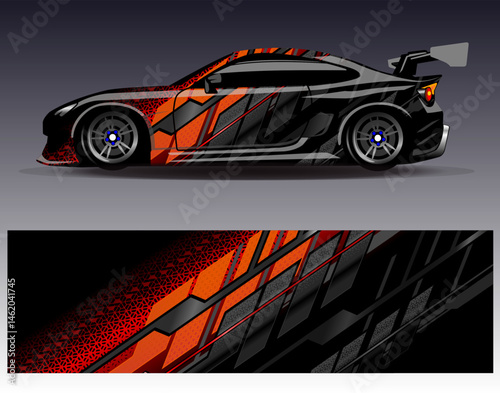 Car wrap design vector. Graphic abstract stripe racing background designs for vehicle, rally, race, adventure and car racing livery